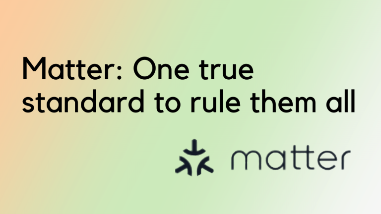 Text says "Matter:One true standard to rule them all". The background is a gradient of light pink, green, and white. The logo of matter, three arrows pointing at each other along with the word Matter is shown at the bottom of the picture